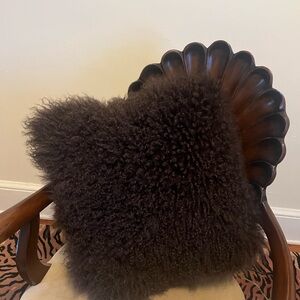 Luxurious genuine chocolate brown curly lamb throw pillow